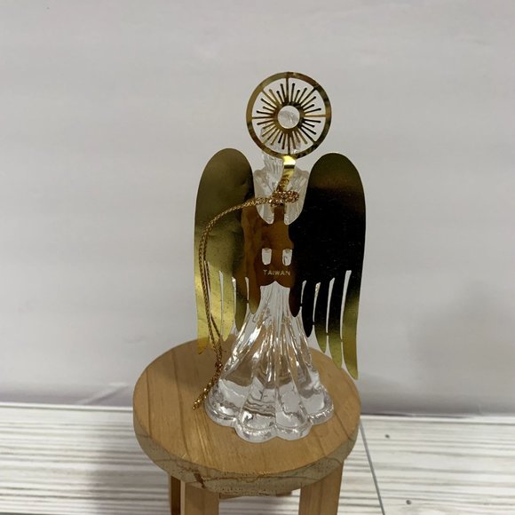 Vintage Taiwan Gold Tone Clear Acrylic Angel Figure Ornament - Picture 3 of 6